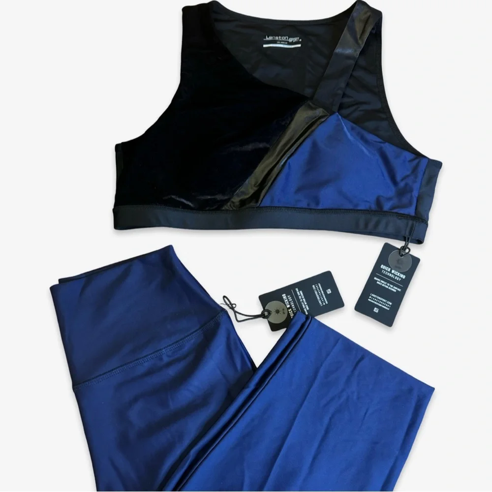 NWT REVOLVE x‎ LANSTON SPORT COLORBLOCK VELVET SPORTS BRA AND LEGGINGS SET